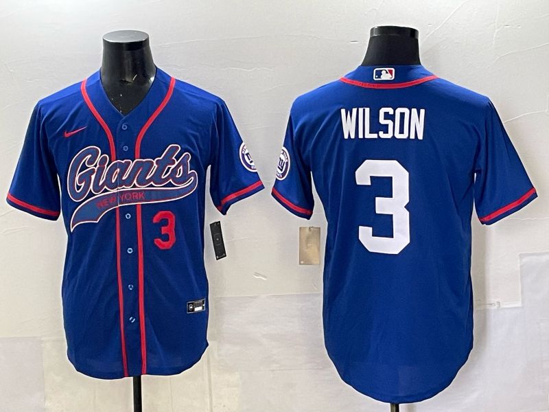 Men 2025 New York Giants #3 Wilson Blue Joint Name Nike Limited NFL Jersey style 04->new york giants->NFL Jersey